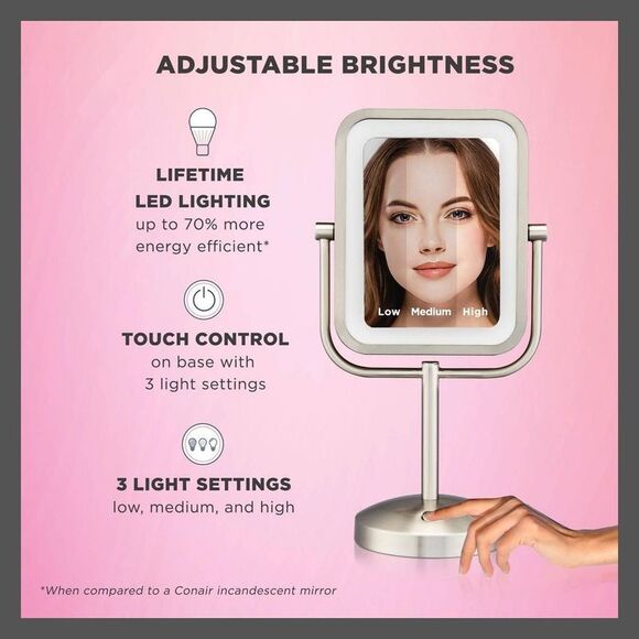 Open Box - Conair -  LED Vanity Makeup Mirror - Silver Silver - Picture 4 of 8